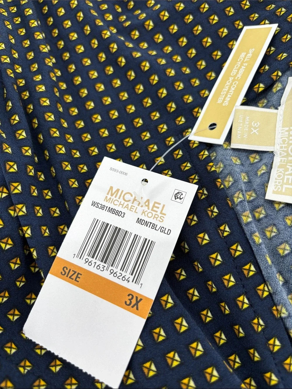 MICHAEL MICHAEL KORS Midnight blue gold Printed Side-Tie Sleeveless Jumpsuit NWT